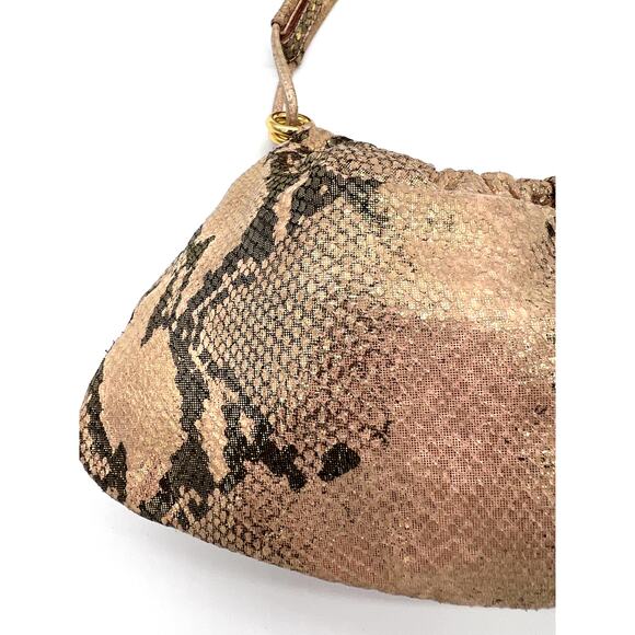 IRRIDESCENT LEATHER ROSE GOLD SNAKESKIN PRINT BAGUETTE BAG - Picture 3 of 9